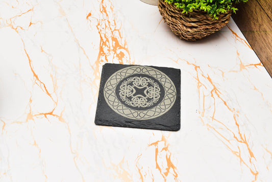 Celtic Knotwork Slate Coaster – Engraved Bar Mat for Wiccan & Pagan Decor Lovers