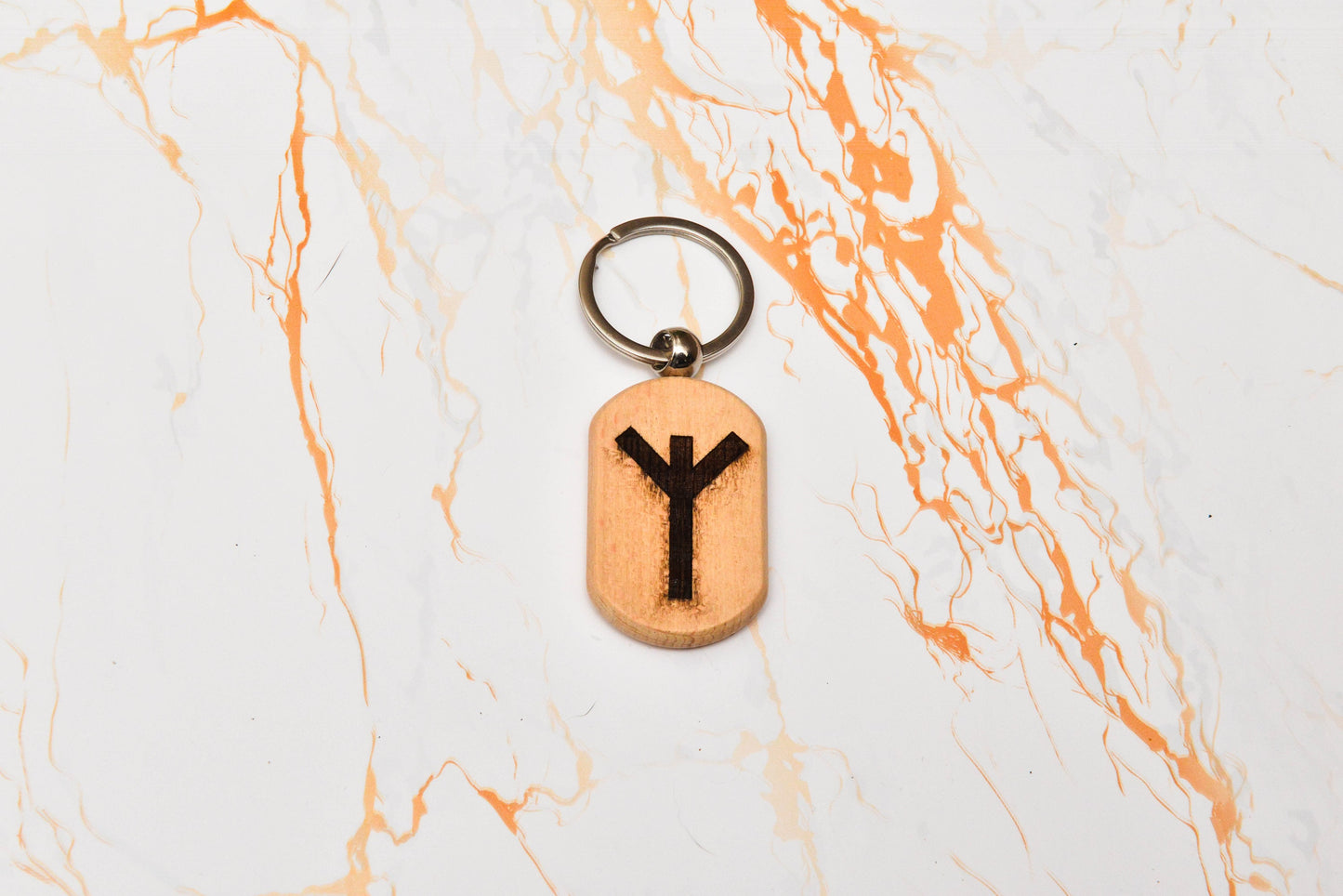 Engraved Viking Rune Keyring – Wooden Norse Letter Keepsake – Unique Pagan Gift Idea