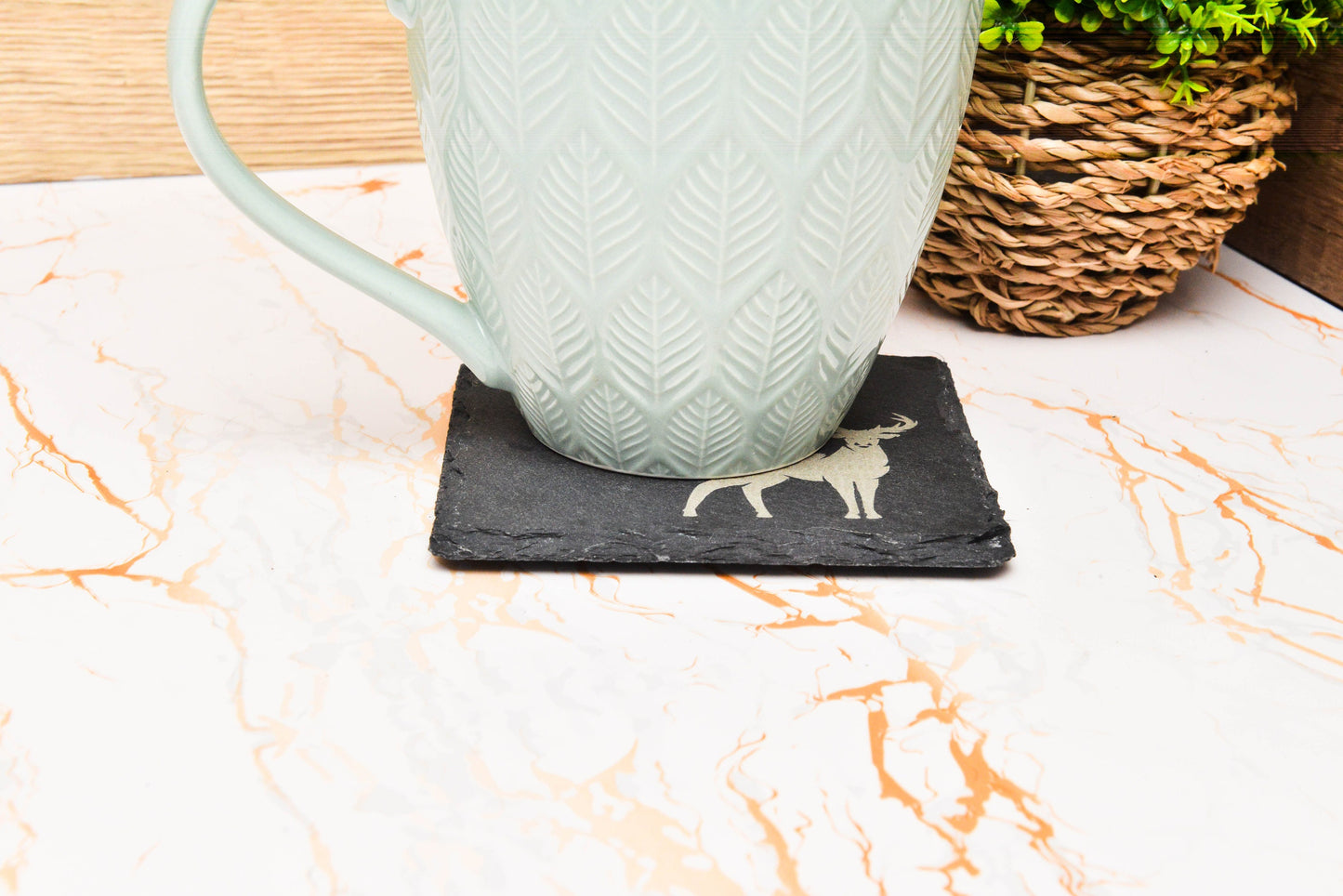 Rustic Stag Slate Coaster – Nature-Inspired Dining Decor, Log Cabin Table Mat, Deer Placemat, Lodge Style Gift for Home or Housewarming