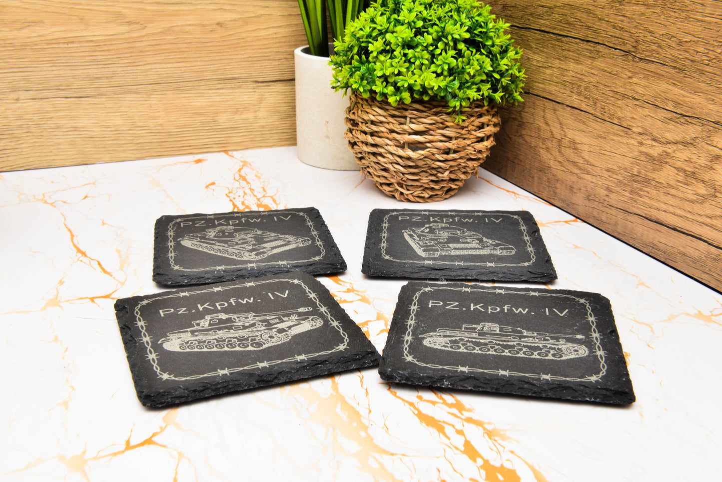 WWII German Panzer Slate Coaster – Historical Tank Drink Mat – Military Gaming Gift – Stone Coaster for Him or Man Cave Decor