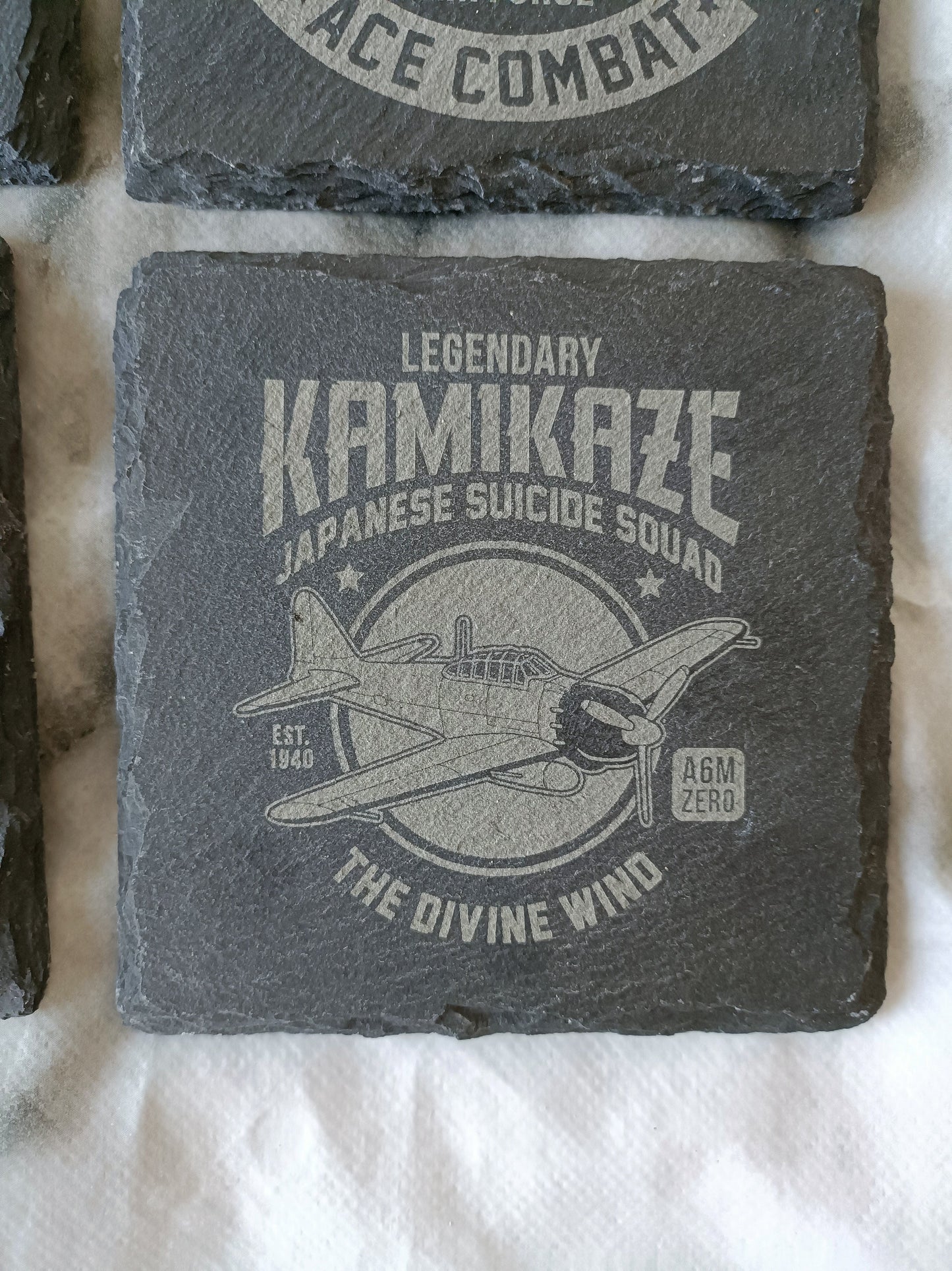 WWII Aircraft Slate Coasters – Fighter Plane Gift for Him – Gaming or Man Cave Decor – British, German, American & Japanese Designs