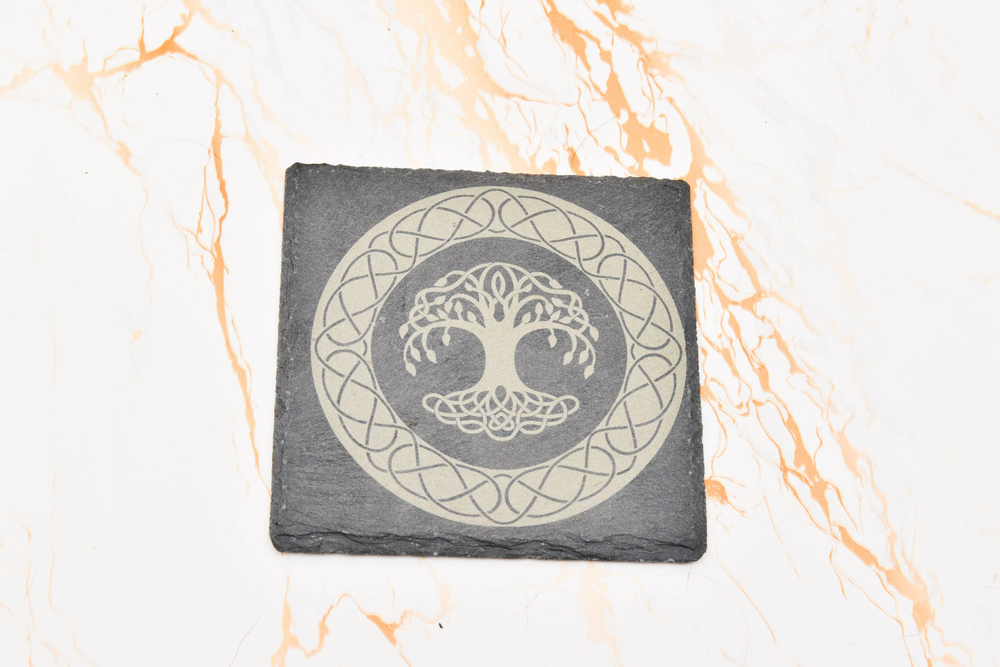 Celtic Tree of Life Slate Coaster – Engraved Stone for Pagan or Wiccan Decor
