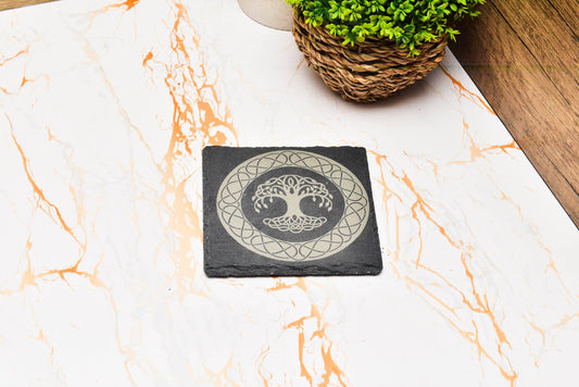 Celtic Tree of Life Slate Coaster – Engraved Stone for Pagan or Wiccan Decor