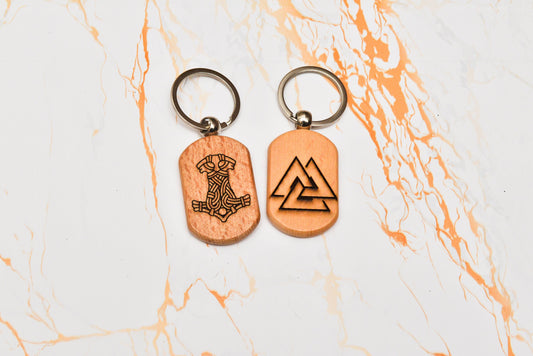Engraved Viking Keyring – Wooden Norse Symbol Custom Keychain
