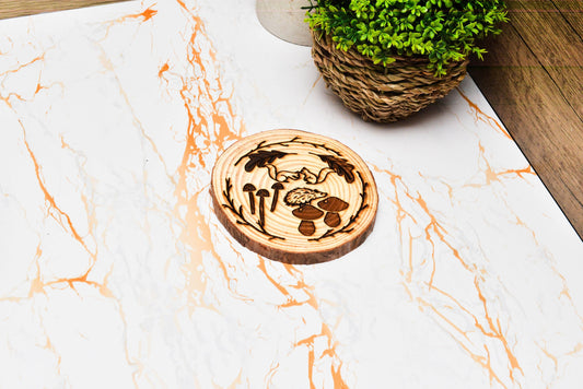 Cosy Autumn Wooden Coaster – Rustic Fall Table Mat, Natural Log Cabin Decor, Cottagecore Beermat, Farmhouse Gift for Autumn Lovers