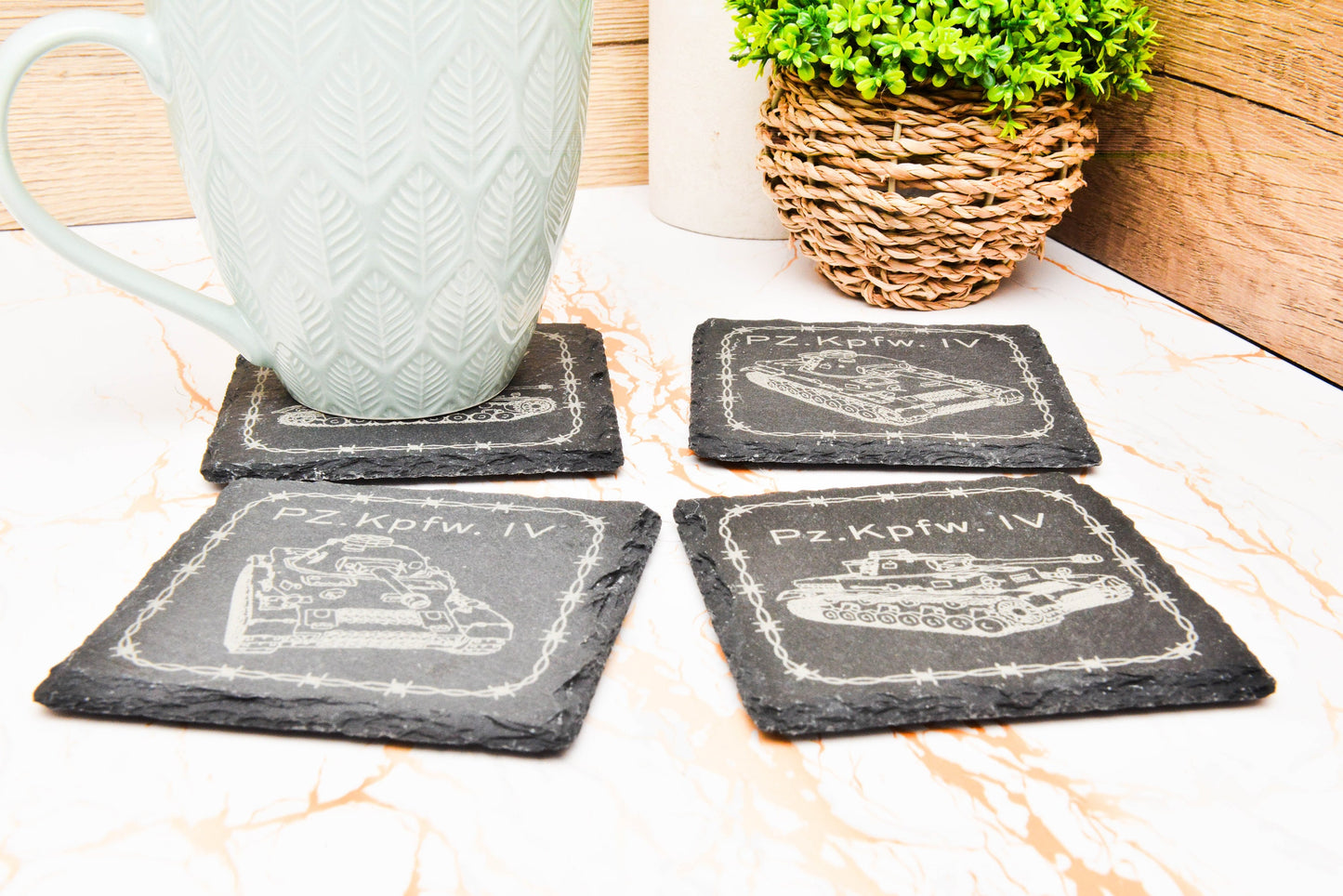 WWII German Panzer Slate Coaster – Historical Tank Drink Mat – Military Gaming Gift – Stone Coaster for Him or Man Cave Decor