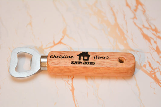 Personalised Wooden Bottle Opener – Housewarming Gift for Him or Her | Laser Engraved Beer Opener, Pocket Bar Tool, Rustic New Home Gift