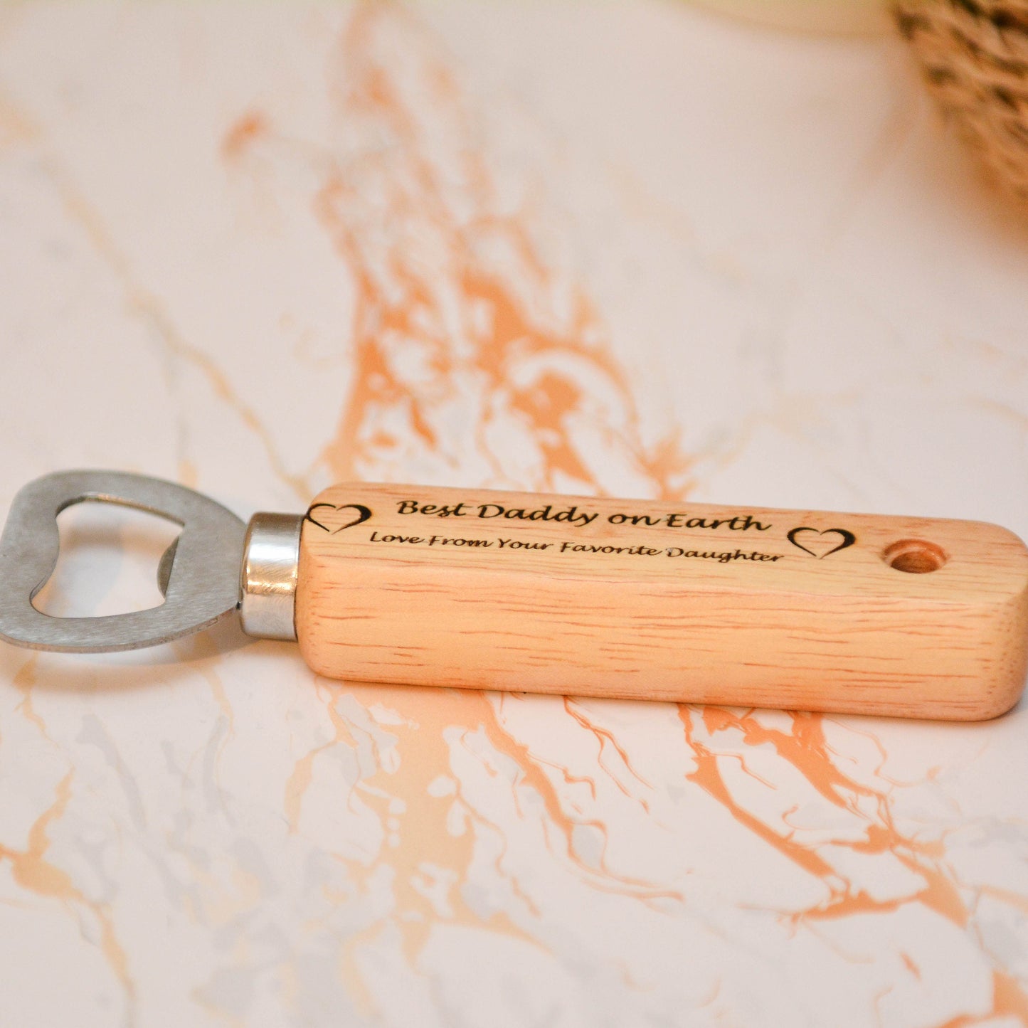 Personalised Father’s Day Wooden Bottle Opener – Laser Engraved Handheld Beer Opener, Small Custom Gift for Dad or Grandad