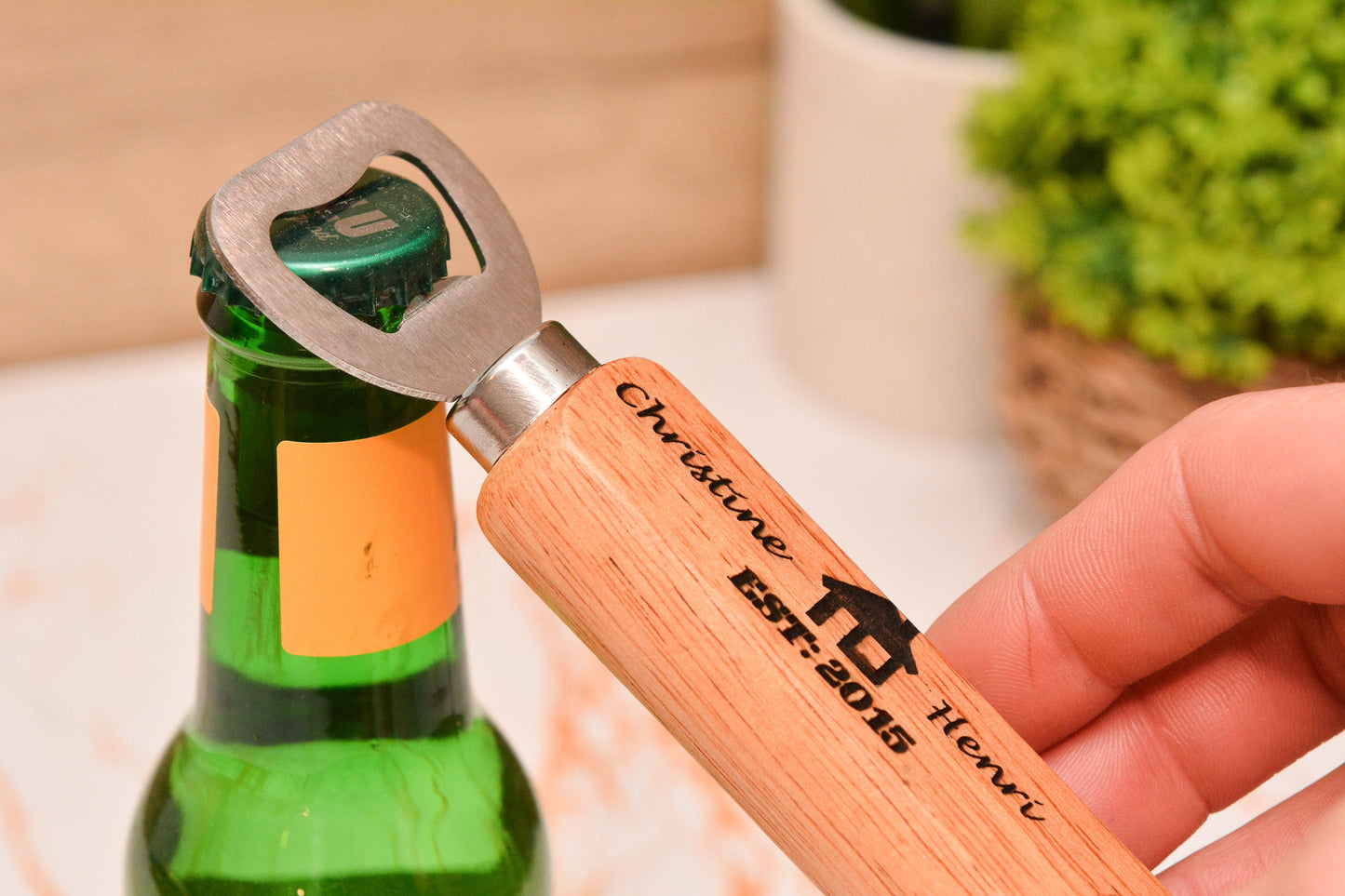 Personalised Wooden Bottle Opener – Housewarming Gift for Him or Her | Laser Engraved Beer Opener, Pocket Bar Tool, Rustic New Home Gift