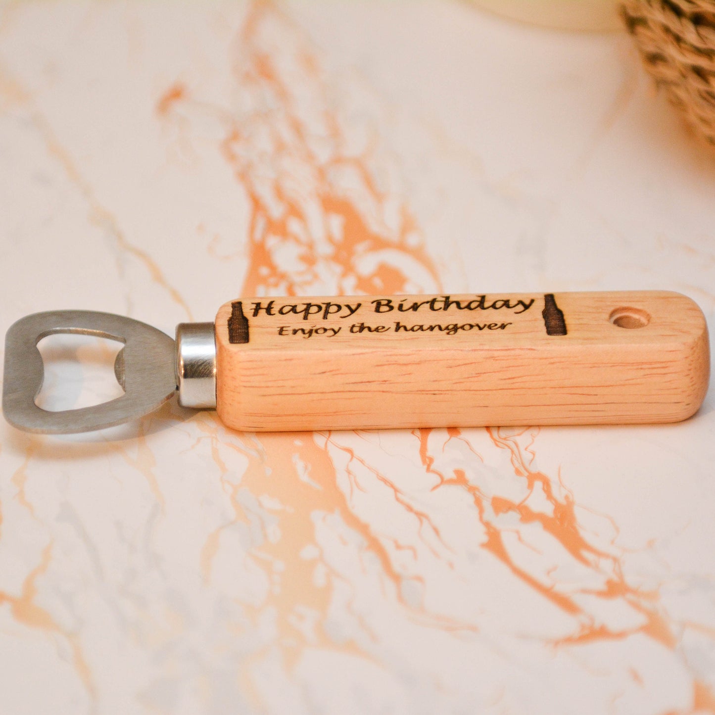 Funny Happy Birthday Wooden Bottle Opener – Personalised Laser Engraved Beer Opener – Compact Handheld Gift for Him
