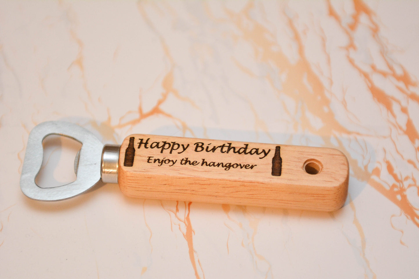 Funny Happy Birthday Wooden Bottle Opener – Personalised Laser Engraved Beer Opener – Compact Handheld Gift for Him