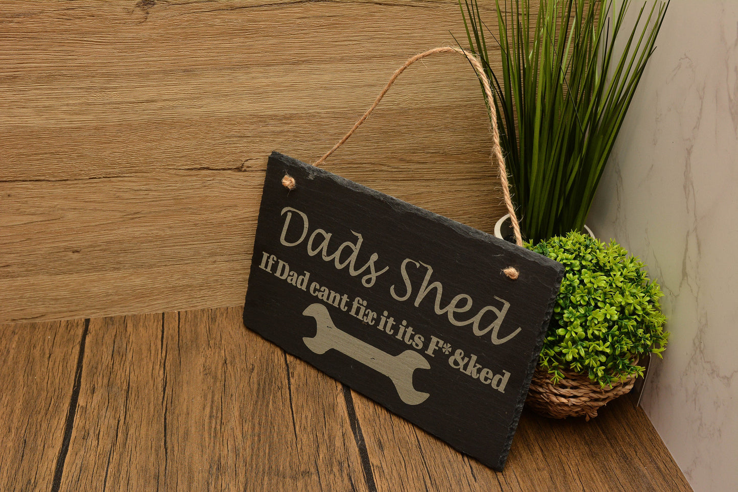 Rustic Funny Slate Father’s Day Sign – Humorous Dad Shed Gift – Wall Hanging Decoration for Him
