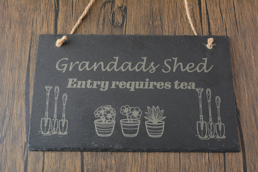 Funny Grandad’s Shed Slate Wall Sign – Humorous Garden Gift, Rustic Hanging Plaque for Grandad