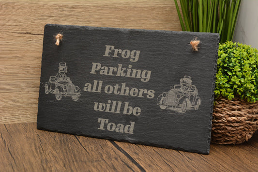 Funny Frog Garden Sign – Slate Hanging Pond Decor – Custom Frog Driving Sign – Whimsical Garden Gift for Him or Her