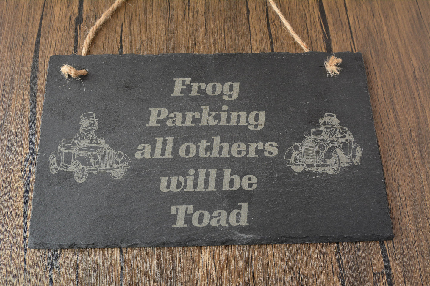 Funny Frog Garden Sign – Slate Hanging Pond Decor – Custom Frog Driving Sign – Whimsical Garden Gift for Him or Her