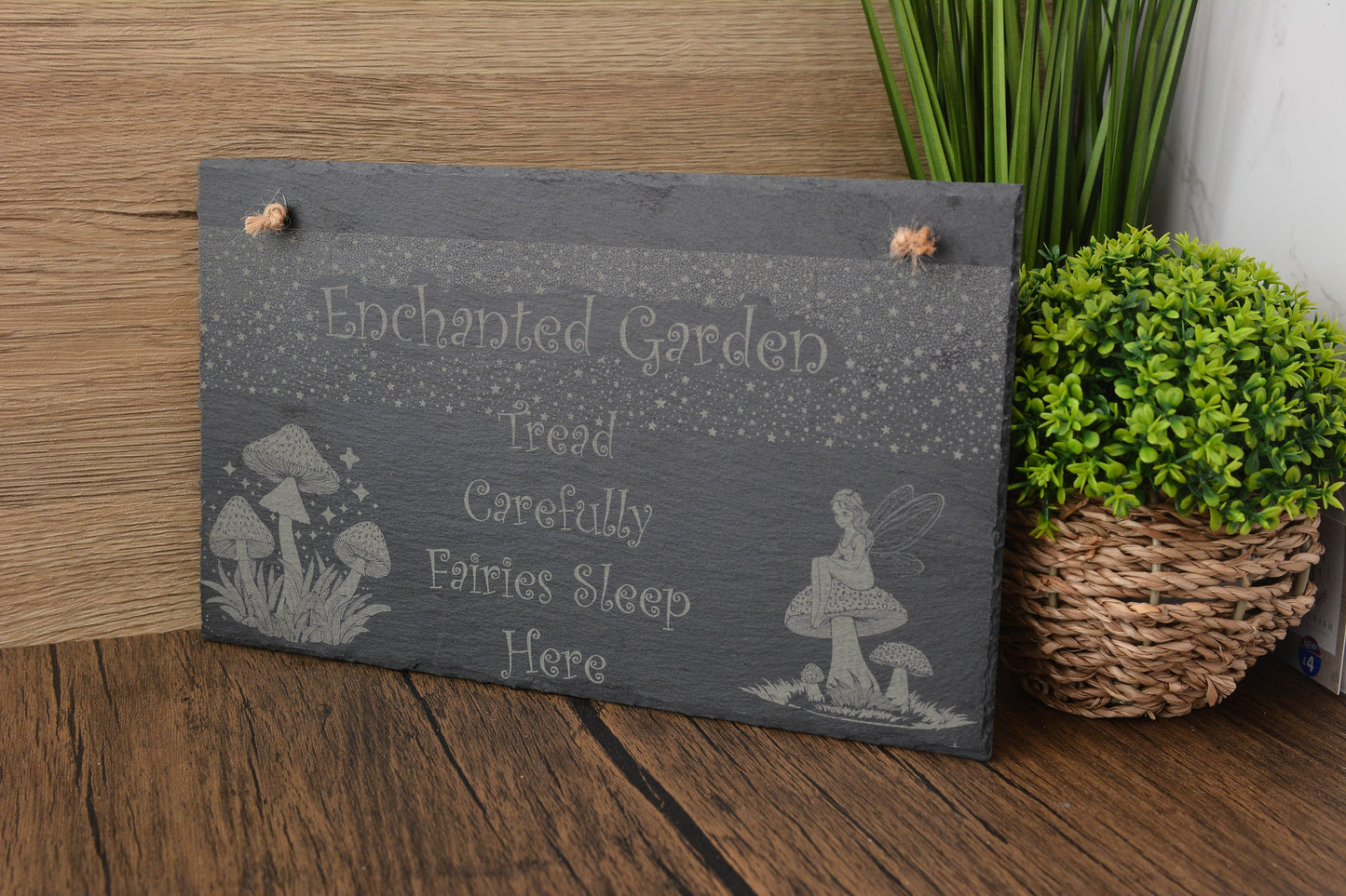 Whimsical Fairy Garden Slate Hanging Sign – Enchanted Garden Decor for Girls, Cute Outdoor Gift for Gardeners & Nature Lovers