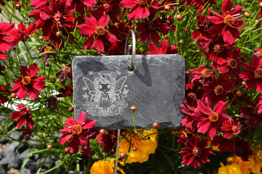 Whimsical Slate Flower Tags – Custom Fairy Garden Markers with Engraved Flower Name – Enchanted Allotment Decor & Gift for Gardeners