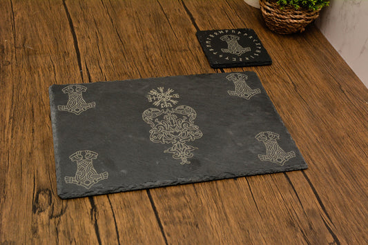 Viking Slate Dining placemat and coaster set. Slate Dinnerware set, Custom Norse Coaster Set, Dinner tablemat. viking gift Housewarming Gift