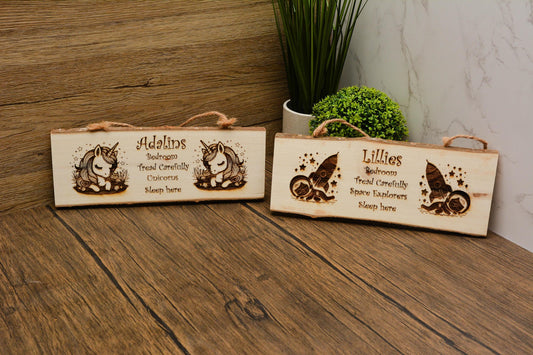 Personalised Kids Bedroom Door Sign – Custom Engraved Wooden Plaque with Unicorn, Space & More Themes – Fun Room Decor Gift for Children