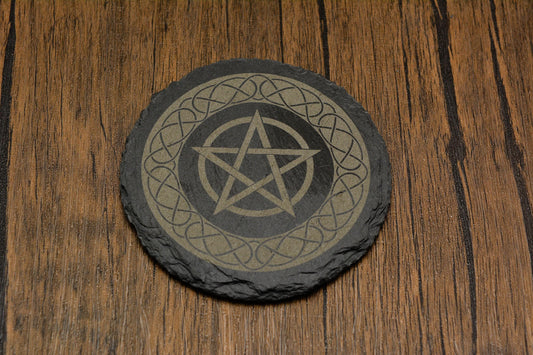 Pentagram Slate Coaster – Wiccan Star Symbol Placemat for Witchy Home Decor & Pagan Gifts