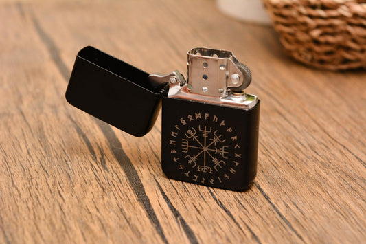 Engraved Norse Lighter – Refillable Petrol-Style with Viking Symbols – Gift for Him, Pagan or Mythology Fan