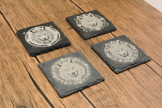 Mystic Wilderness Decor • Tribal Forest Wolf Spirit • Slate Coaster • Nature Altar Accessory • Pagan Wiccan Cottagecore Gift