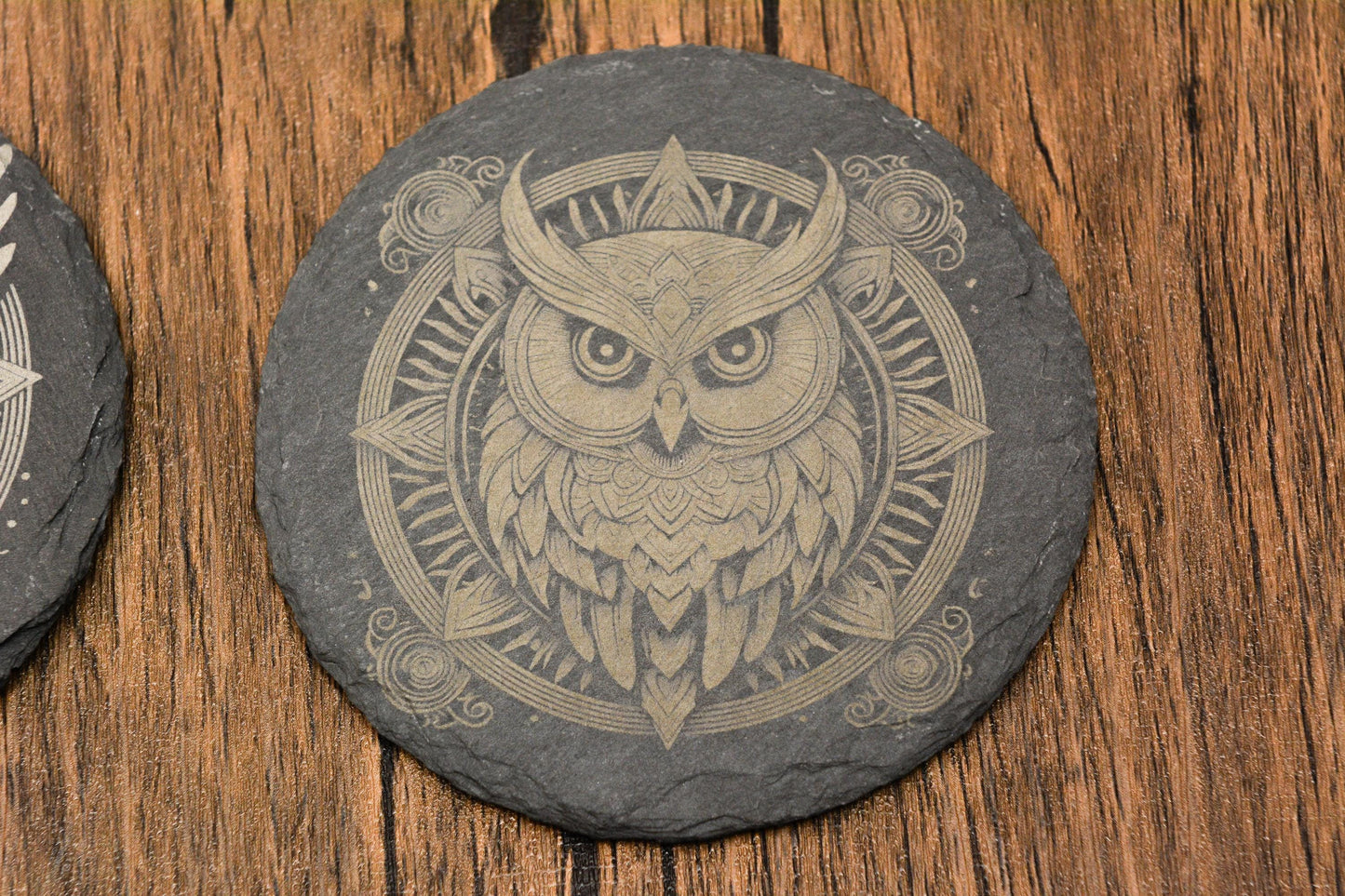 Enchanted Forest Decor Woodland Magic Style • Mystical Animal Slate Circle or Square • Whimsical Owl Coaster • Gothic Gift • For Wiccans