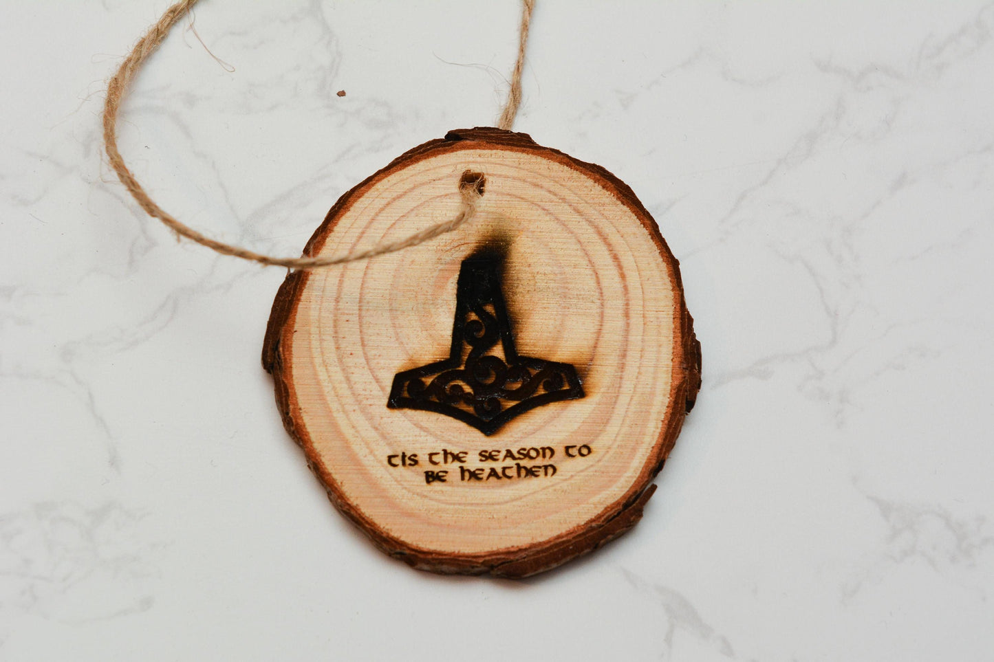 Yule Tree Decorations – Pagan Winter Solstice Hanging Baubles – Natural Wooden Ornaments – Wiccan Witch Decor – Pagan Christmas Decoration