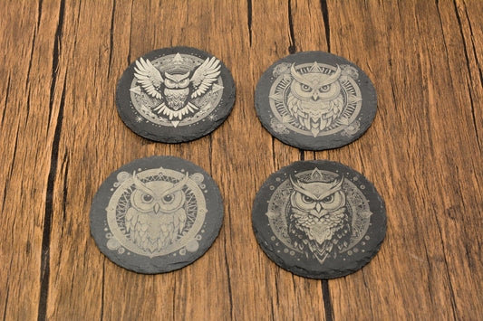 Enchanted Forest Decor Woodland Magic Style • Mystical Animal Slate Circle or Square • Whimsical Owl Coaster • Gothic Gift • For Wiccans
