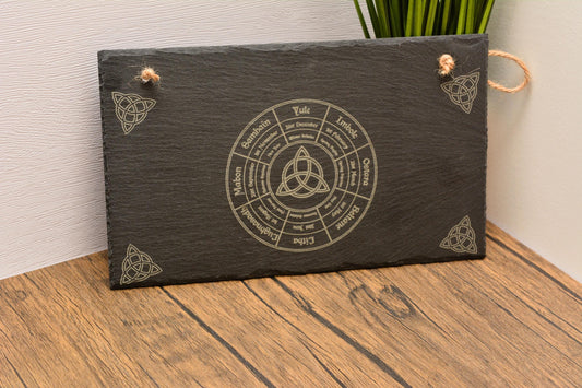 Wheel of the Year Slate Wall Sign – Wiccan Calendar, Pagan Sabbat Decor, Rustic Witchy Hanging Sign for Yule, Solstices, and Sabbats