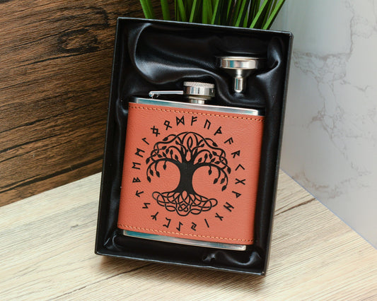 Engraved Viking Hip Flask – 6oz Norse Symbol Pocket Flask – Gift for Him or Her