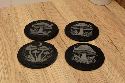 Enchanted Forest Mushrooms Slate Coasters, Rustic Natural Stone Coaster, Home Decor and Gifts