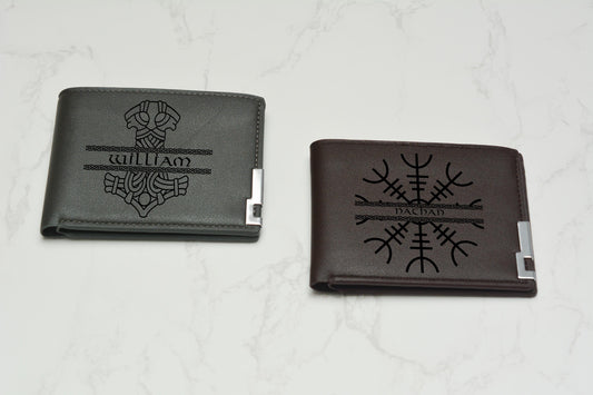 Personalised Norse Viking Wallet PU Leather, Norse Mythology Gift, Slim wallet, Gift for men. Vegan Friendly.