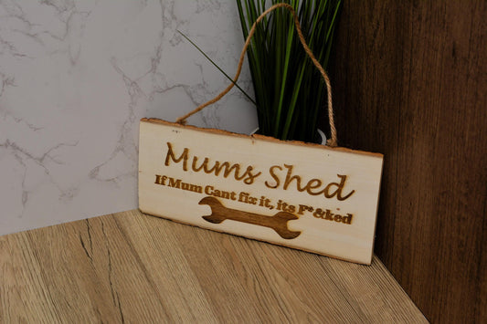 Rustic Wooden Mum’s Shed Sign – Funny Mother’s Day Gift, Humorous Wall Hanging for Mum, Shed or Garden Decor