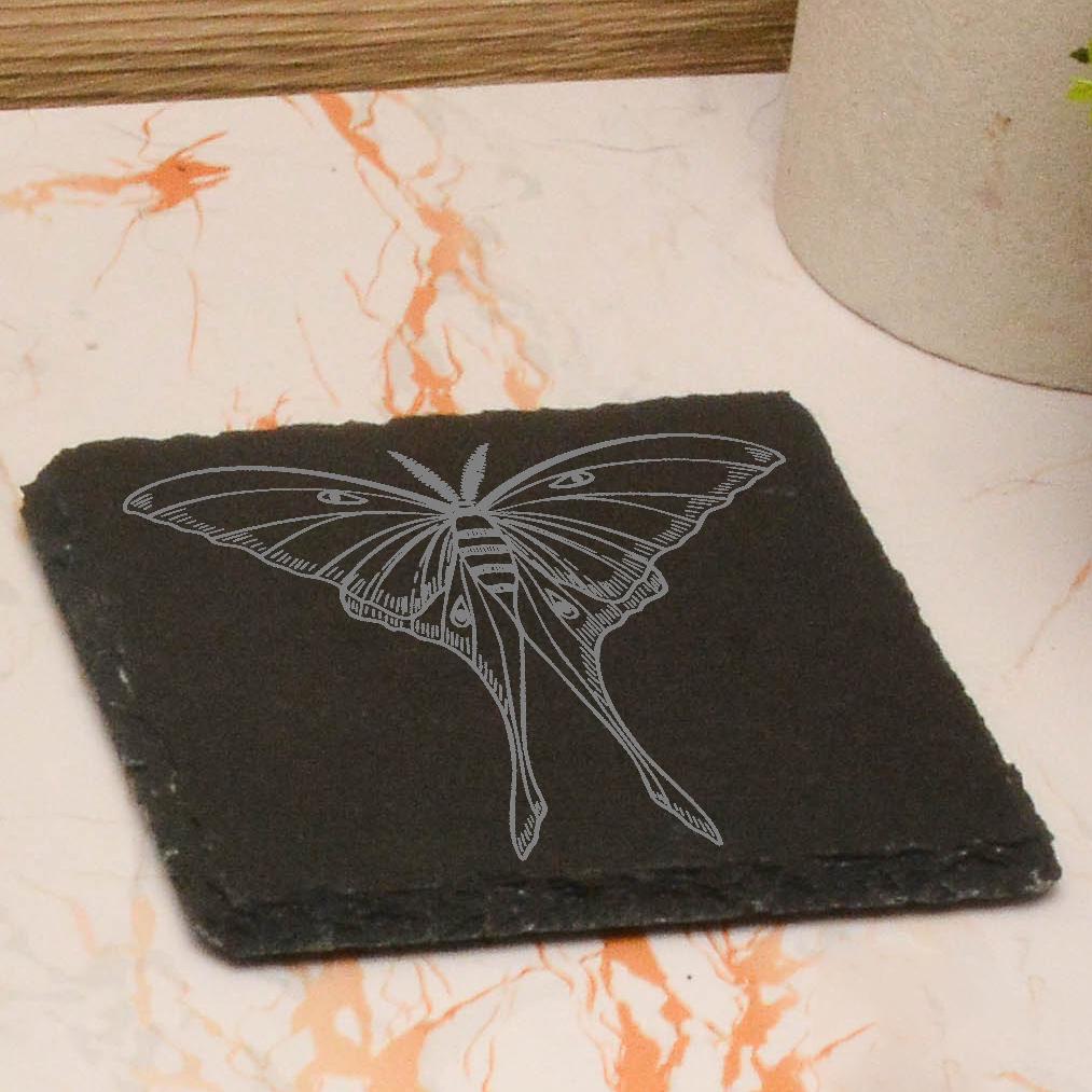 Luna Moth Slate Dining Set – Witchy Moon Phase Placemat & Coaster Gift, Gothic Pagan Home Decor