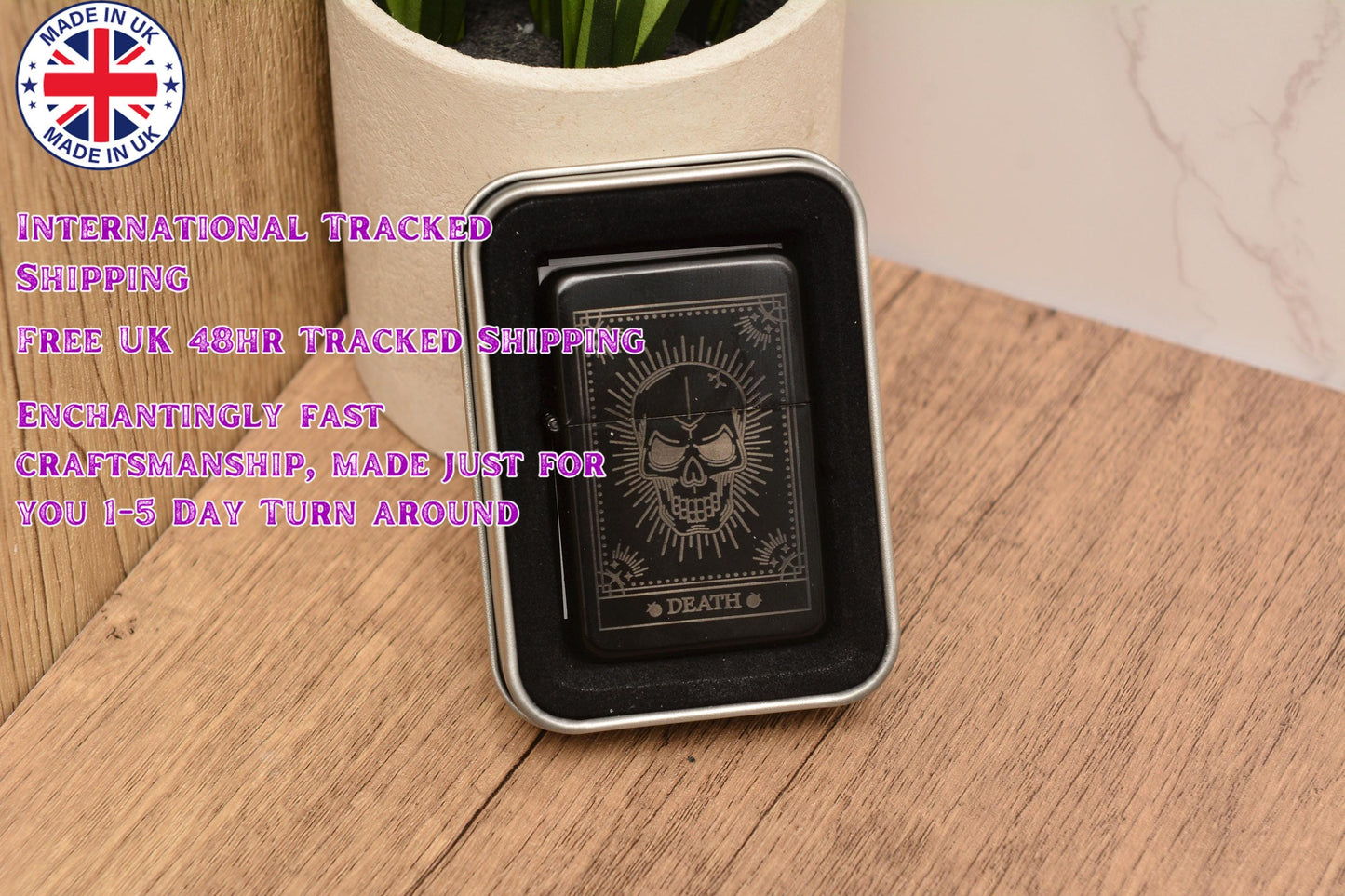 Tarot Card Engraved Lighter – Gothic Witchy Gift | Refillable Petrol Lighter in Gift Tin | The Lovers, Death, Magician & More