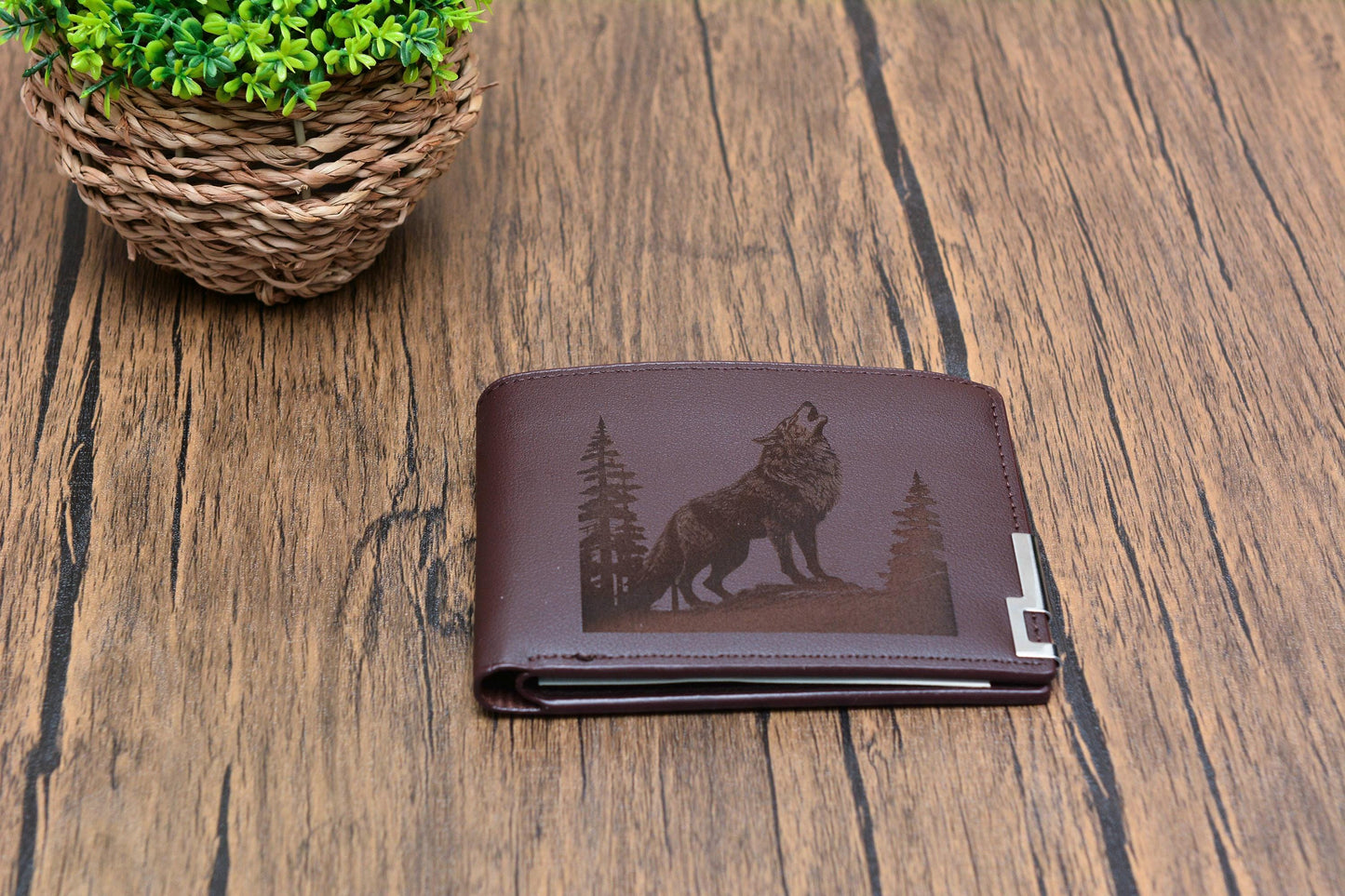 Engraved Wolf PU Leather Wallet, A Rugged & Stylish Gift for Nature and Norse Mythology Lovers