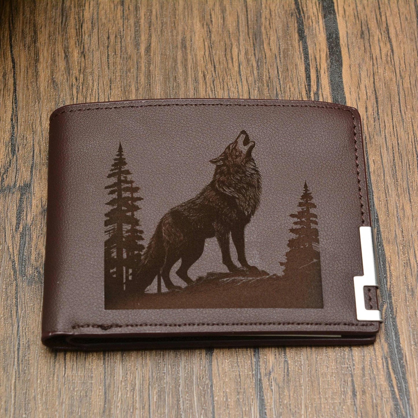 Engraved Wolf PU Leather Wallet, A Rugged & Stylish Gift for Nature and Norse Mythology Lovers
