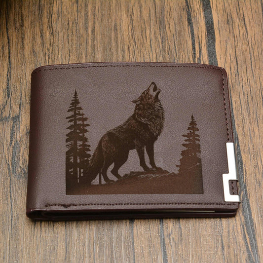 Engraved Wolf PU Leather Wallet, A Rugged & Stylish Gift for Nature and Norse Mythology Lovers
