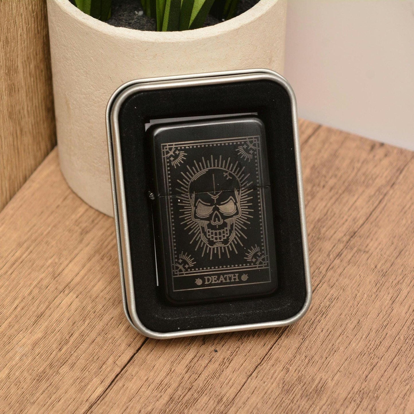 Tarot Card Engraved Lighter – Gothic Witchy Gift | Refillable Petrol Lighter in Gift Tin | The Lovers, Death, Magician & More
