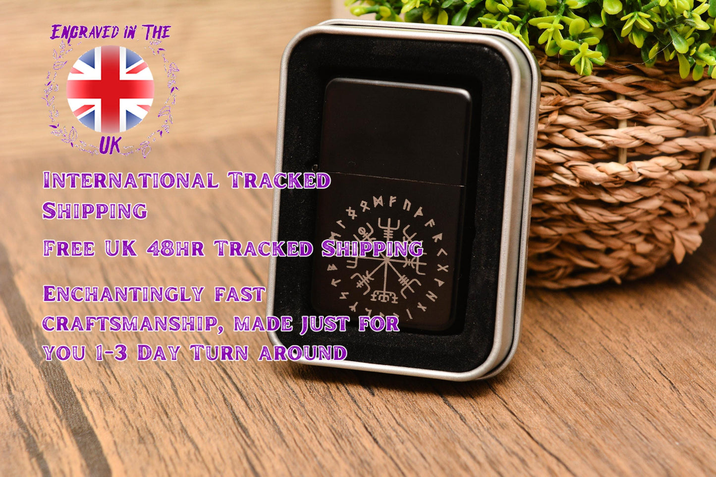 Engraved Norse Lighter – Refillable Petrol-Style with Viking Symbols – Gift for Him, Pagan or Mythology Fan