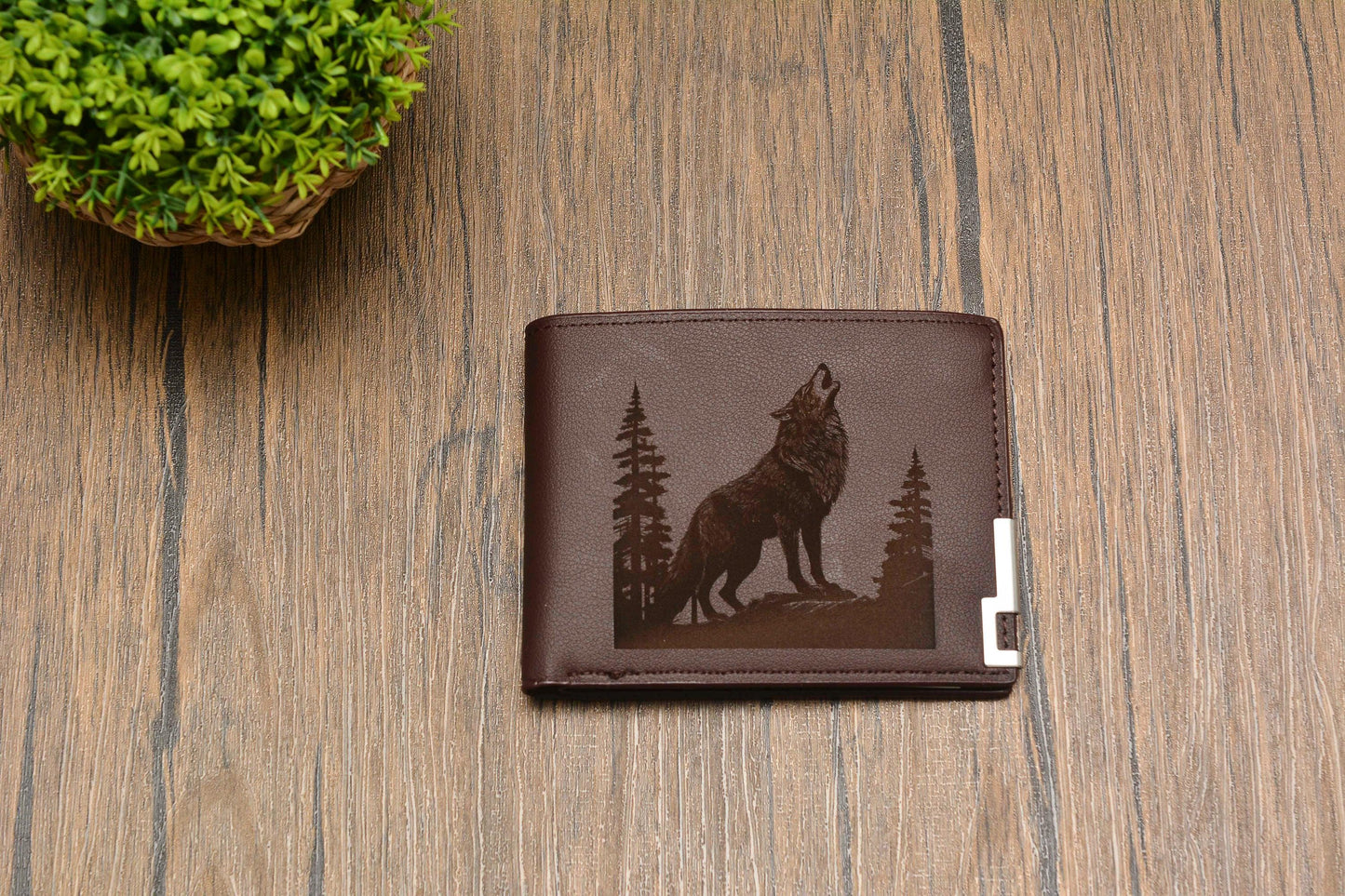 Engraved Wolf PU Leather Wallet, A Rugged & Stylish Gift for Nature and Norse Mythology Lovers