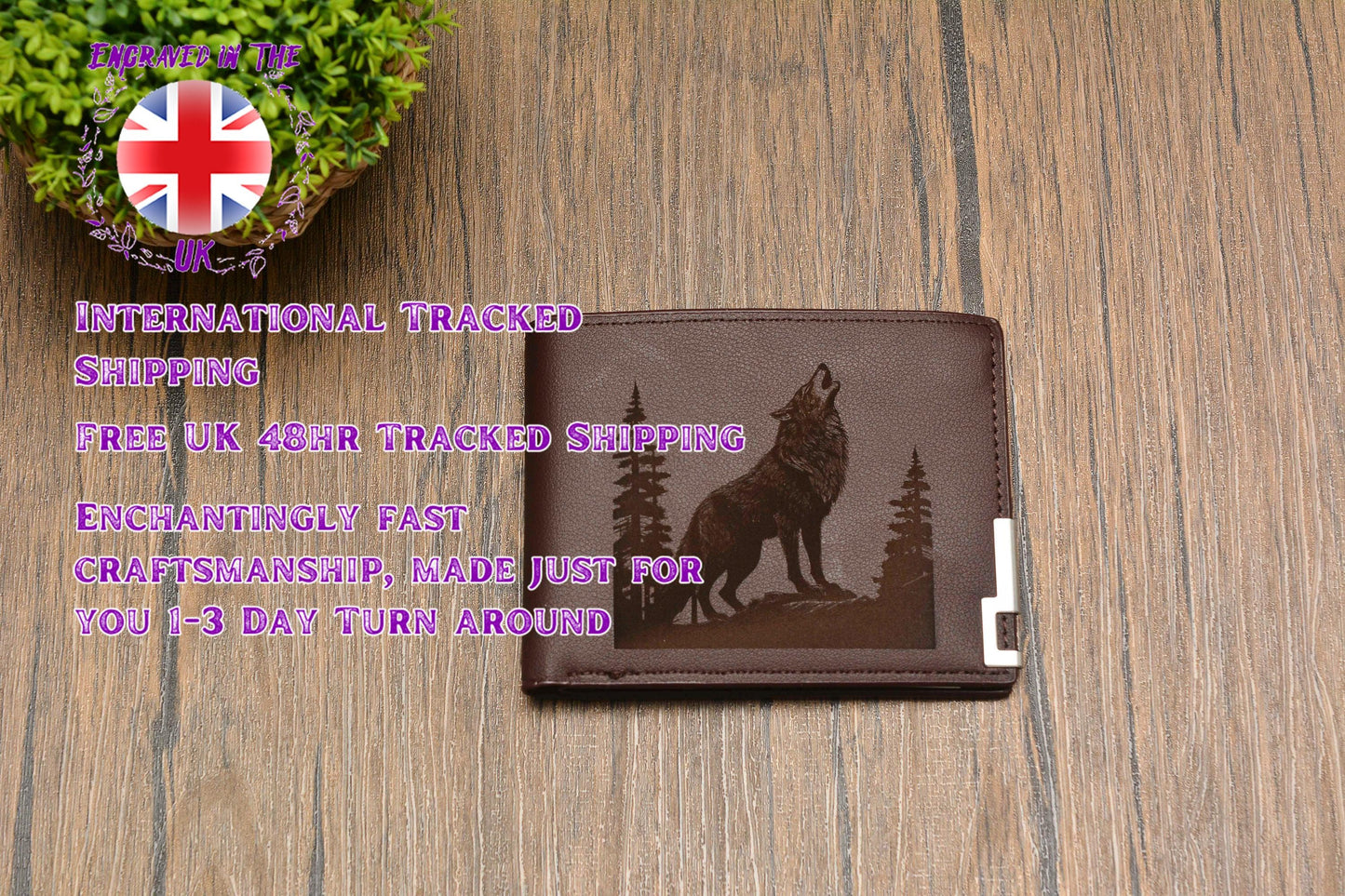 Engraved Wolf PU Leather Wallet, A Rugged & Stylish Gift for Nature and Norse Mythology Lovers