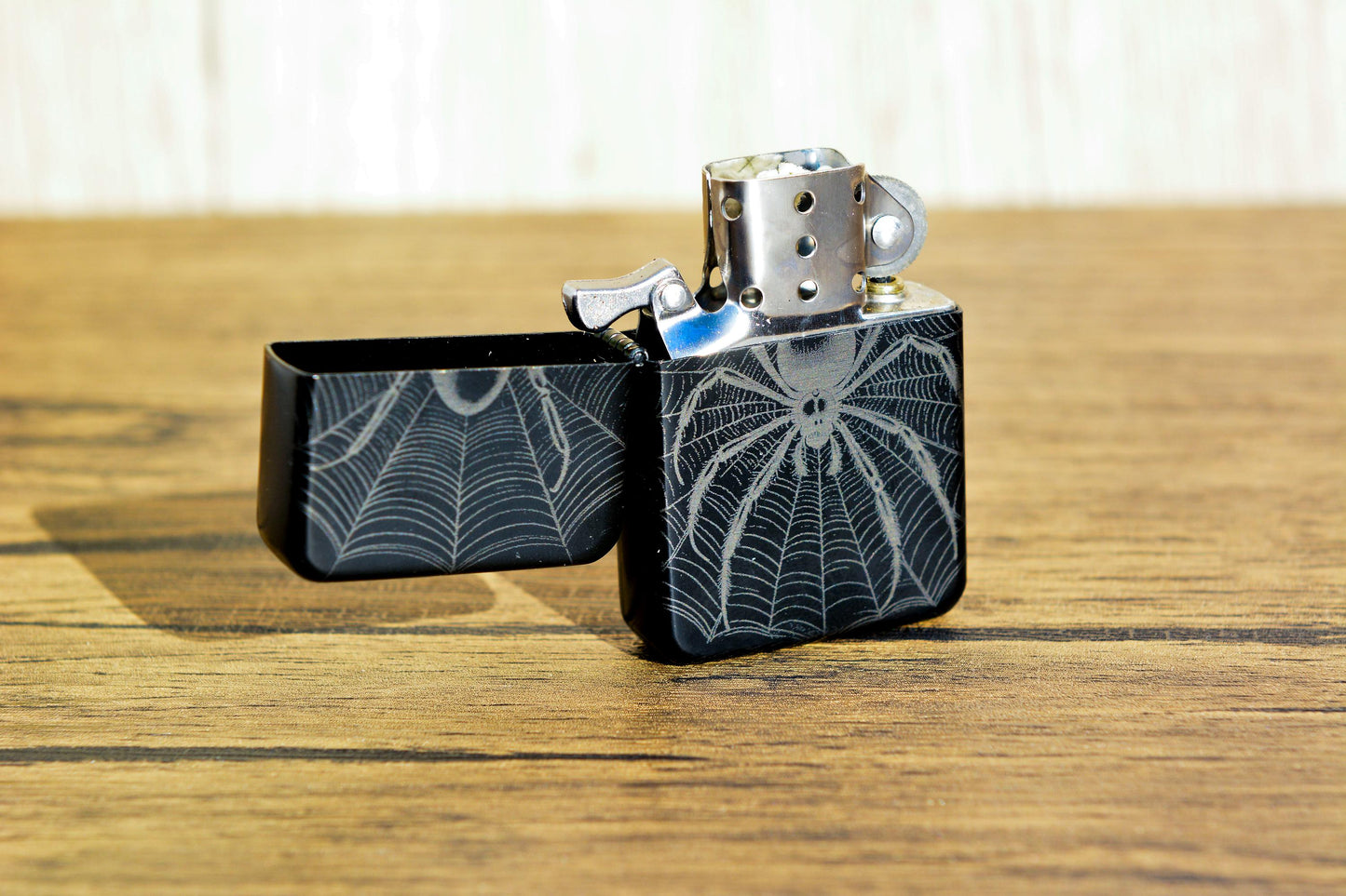 WhimsyGoth Spider Web Flip Lighter – Refillable Gothic Petrol Lighter, Laser Engraved Stainless Steel Gift, Witchy Whimsical Decor