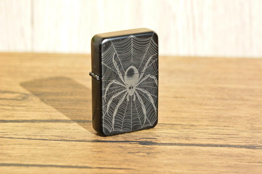 WhimsyGoth Spider Web Flip Lighter – Refillable Gothic Petrol Lighter, Laser Engraved Stainless Steel Gift, Witchy Whimsical Decor