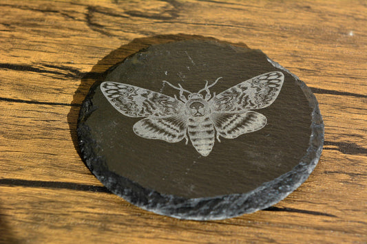 Death’s Head Hawkmoth Slate Coaster – Gothic Nature Decor for Moth Lovers & Witches