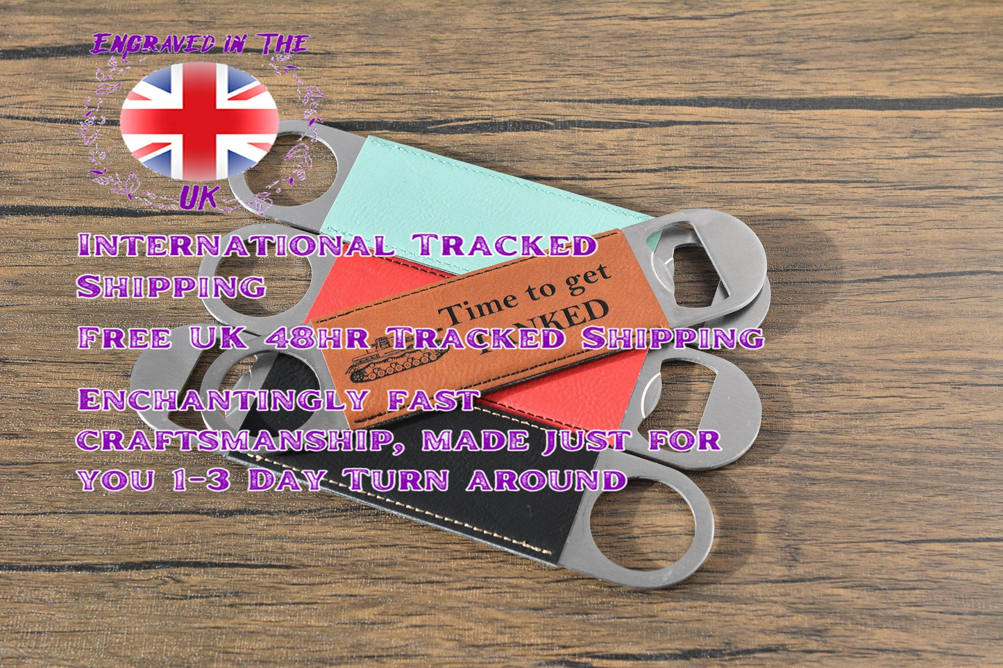 Military Tank Bottle Opener – Personalised Gift for Him – Funny Laser Engraved Bar Tool – Groomsmen Gift – Custom Leatherette Beer Opener