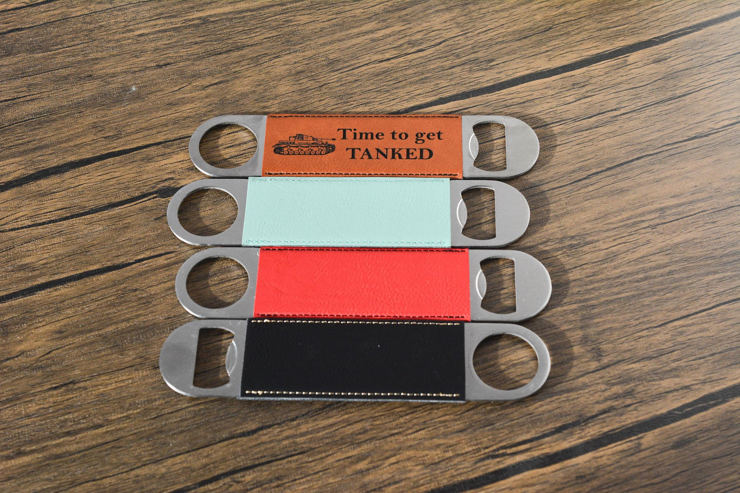 Military Tank Bottle Opener – Personalised Gift for Him – Funny Laser Engraved Bar Tool – Groomsmen Gift – Custom Leatherette Beer Opener
