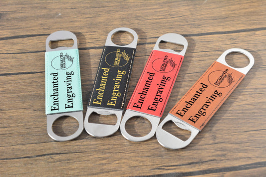 Custom Leatherette Bottle Opener – Personalised Bar Blade with Logo or Text – Groomsmen Gift, Pub Tool, Team or Business Branding