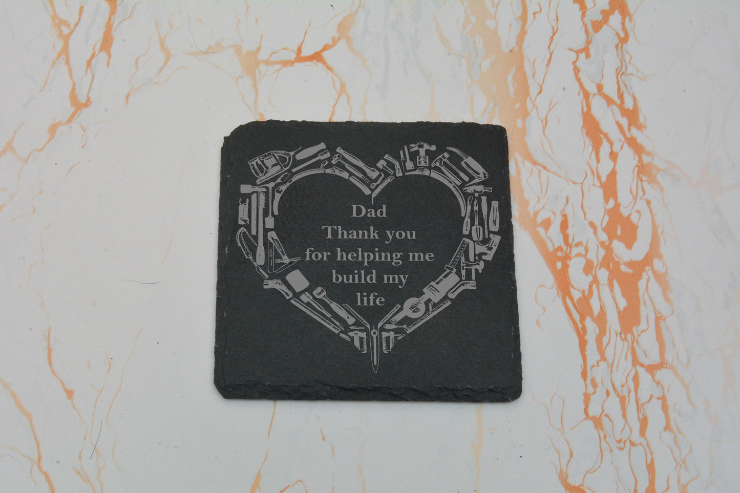 Funny Father’s Day Slate Coasters – Laser Engraved Dad Quote Gift – Rustic Home Bar Decor for Him